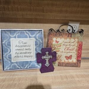 Selling altogether as a set, 3 piecescross maroon brass colored with diamond st